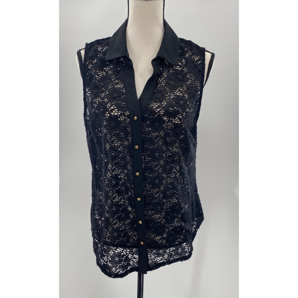 Thalia Sodi  Acapulco Black Lace Sleeveless  Button‎ Front Top
